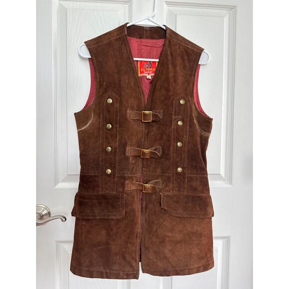 Vintage EL TORO leather Suede buckle closing brown long vest medium - Picture 5 of 12